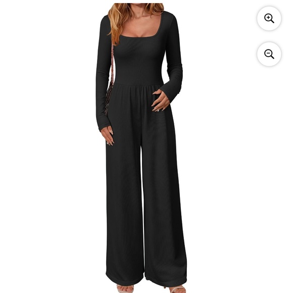 OQQ black Long Sleeve dressy Casual Wide Leg Pants Jumpsuit stretch Large - Picture 1 of 8